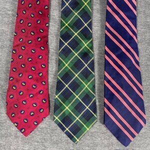 3 VTG Polo Ralph Lauren Mens 100% Silk Neck Ties Paisley Plaid Stripe Preppy USA